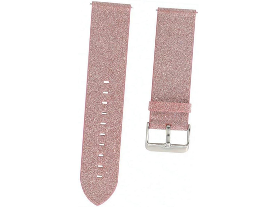 Pulseira De Relógio Com Glitter, Em Couro Rosa E Aço Inoxidável.
