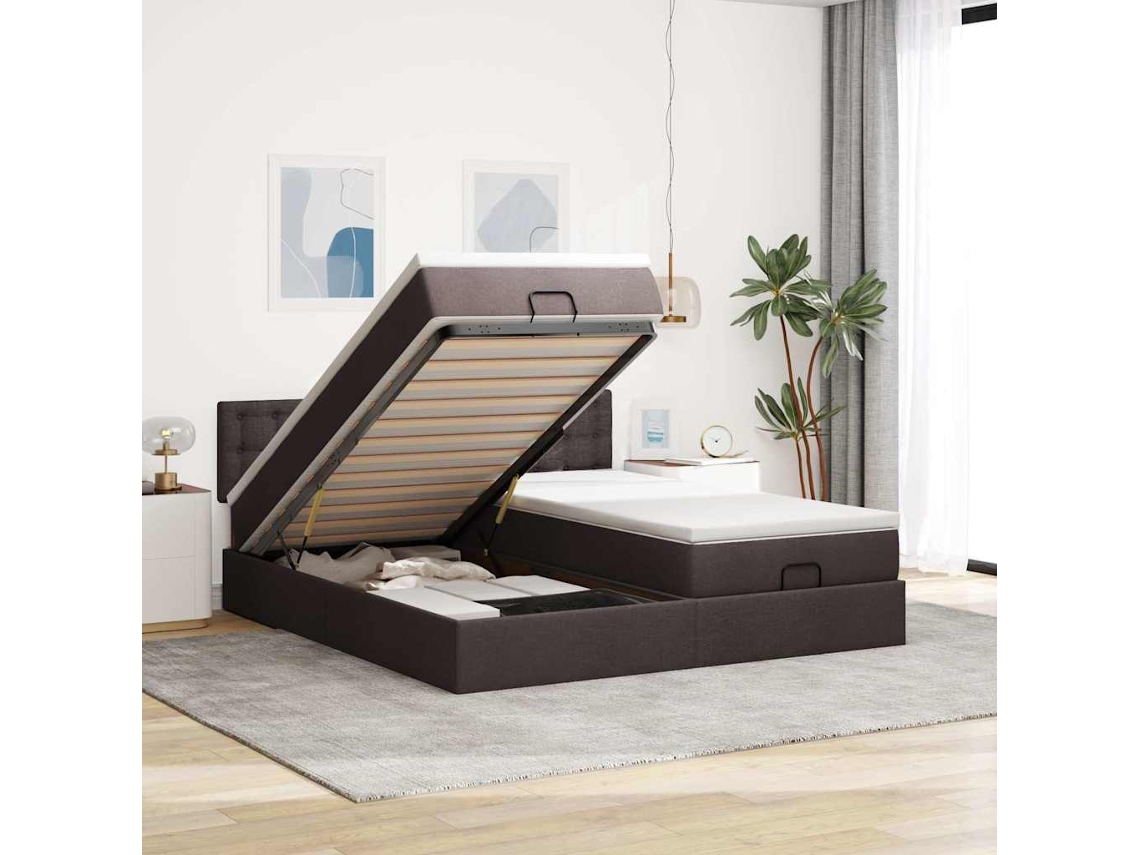 Vidaxl Estrutura De Cama Otomana Com Colchões Tecido Castanho Escuro