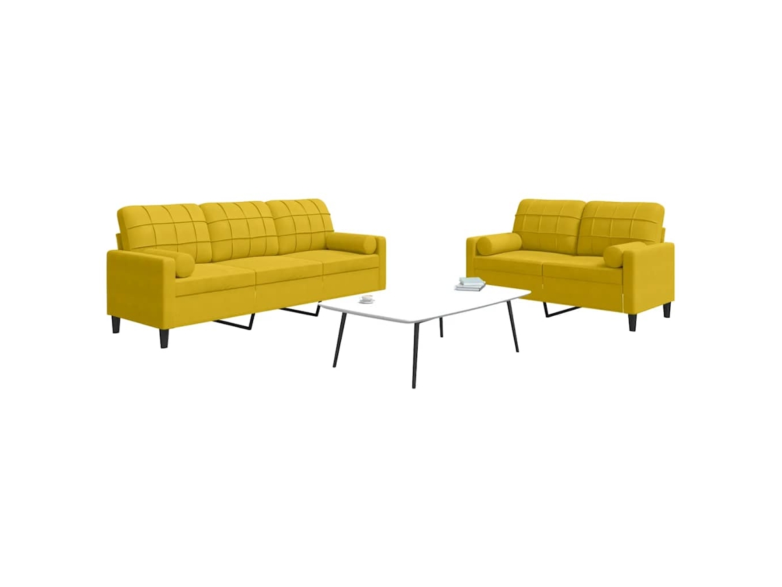 Vidaxl 2 Pcs Conjunto De Sofás Com Almofadões E Rolos Veludo Amarelo