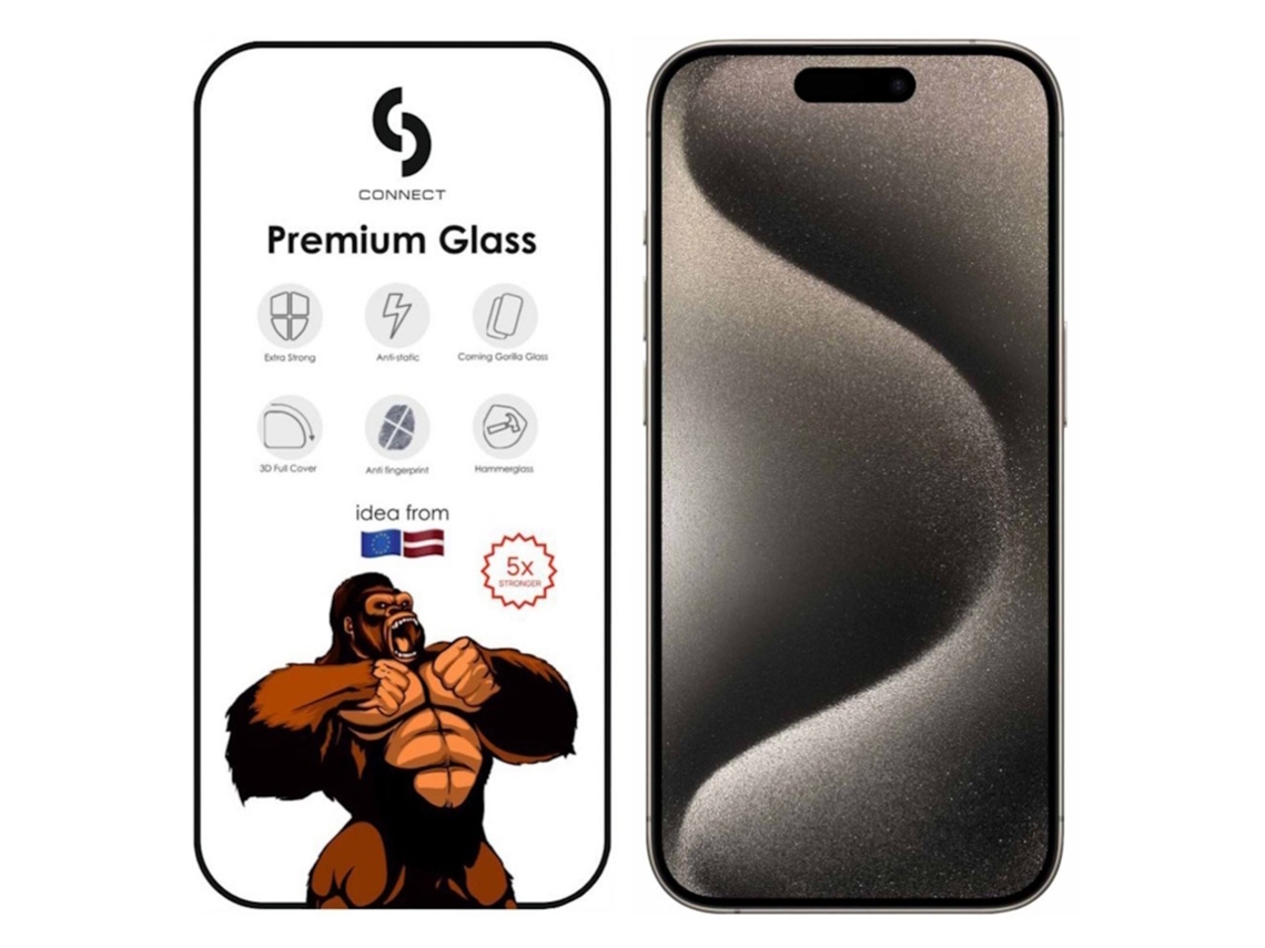Сonete Vidro 3D Corning Gorilla Ultra Forte para Apple Iphone 15 Pro Max Preto CONNECT