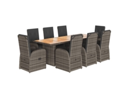 Maison Exclusive - 9 Pcs Conjunto De Jantar P/ Jardim C/ Almofadões Vime Pe Cinza