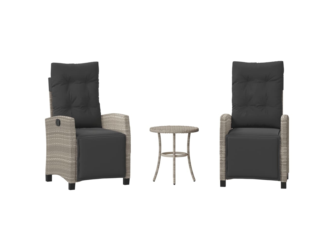 Conjunto Bistrô 3 Pcs com Almofadões Vime Pe Cinzento Claro MAISON EXCLUSIVE (3 pcs)