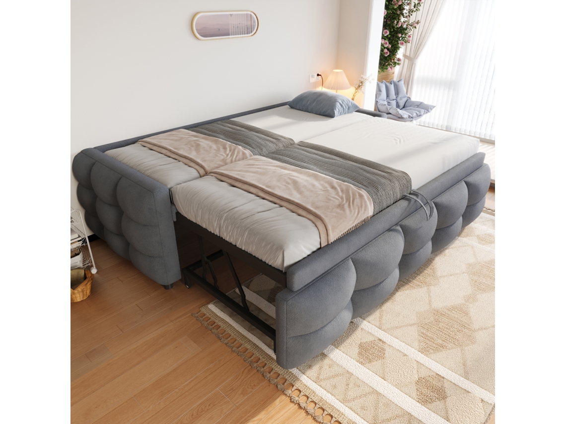 Sofá Cama Extensível 90/180x190cm Teddy Samt Cinza