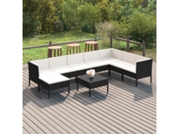 Conjunto Lounge Jardim 9 Peças C/ Almofadões Vime Pe Preto Dkd Home Decor