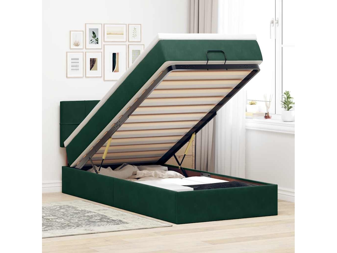 Vidaxl Estrutura De Cama Otomana Com Colchão Verde Escuro Veludo