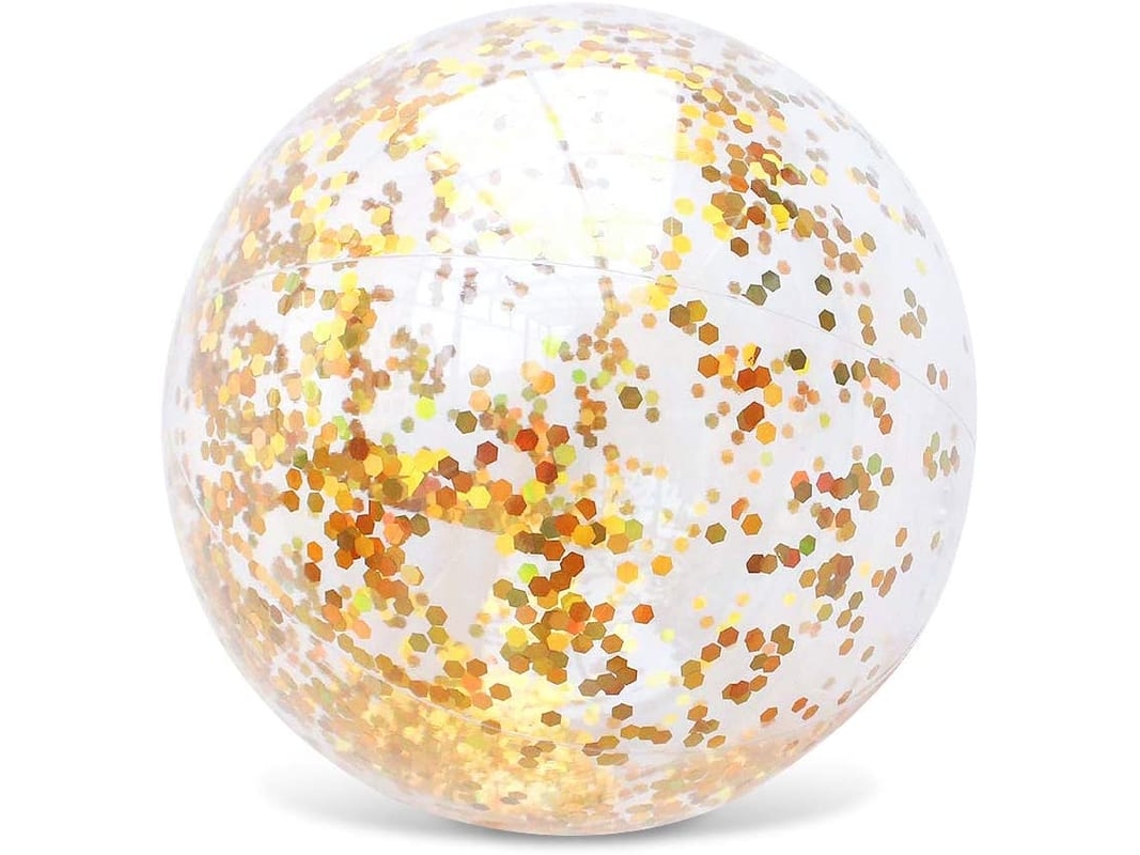 Bola De Praia Inflável 16" Transparente Com Confete Dourado E Glitter Acessório Verão