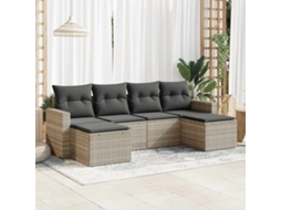 Vidaxl 6 Pcs Conj. Sofás Jardim Com Almofadões Vime Pe Cinzento-claro