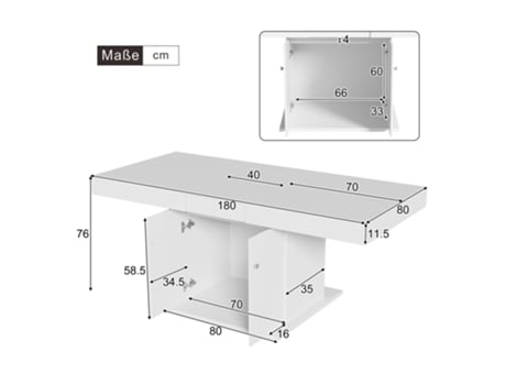 C140/180l80h76 Cm Mesa De Jantar Retangular Extensível Com Armazenamento, Ideal Para Cafés E Com Economia De Espaço, Branca. Mega Echo Trade Shop