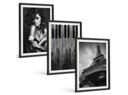 Conjunto De Pinturas Retrato De Uma Mulher Com Uma Rosa Eiffel Moldura Preta Imagens Para Um Quarto Infantil Espelharte (3 Piezas De 40x60 Cm)