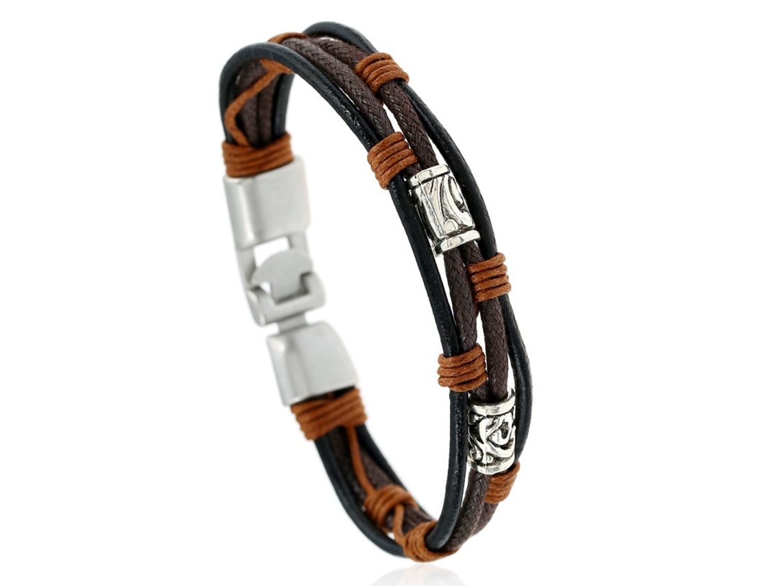 Pulseira De Couro Vintage Feita À Mão Com Camadas Múltiplas