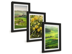 Composição De Quadros Na Parede Frutas Cítricas Italianas E Colinas Moldura Preta Quadros Para A Sala De Estar Espelharte (3 Peças 20x30 Cm)