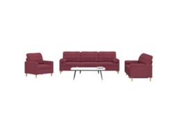 Vidaxl 3 Pcs Conjunto De Sofás Com Almofadas Tecido Vermelho-tinto