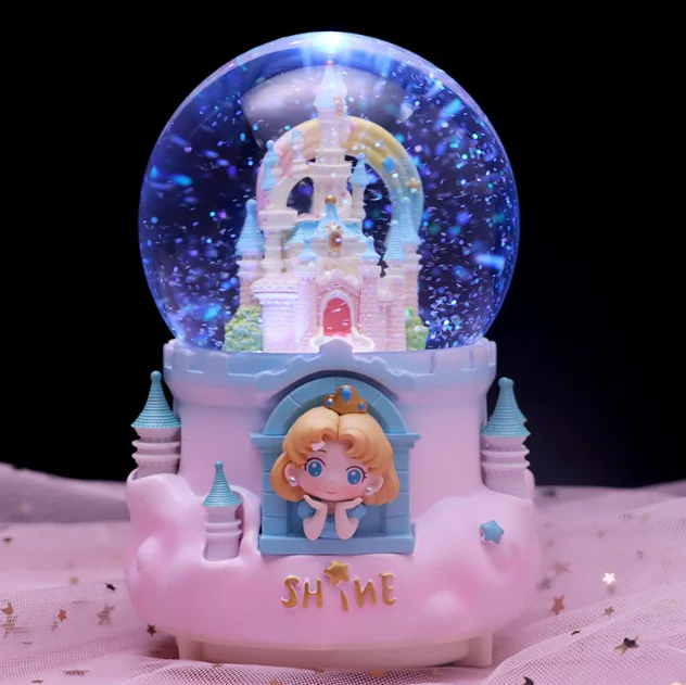 Castelo Bola de Cristal Floco de Neve Luminoso Alto falante Decoração para Quarto de Menina MDUG (estilo 8)