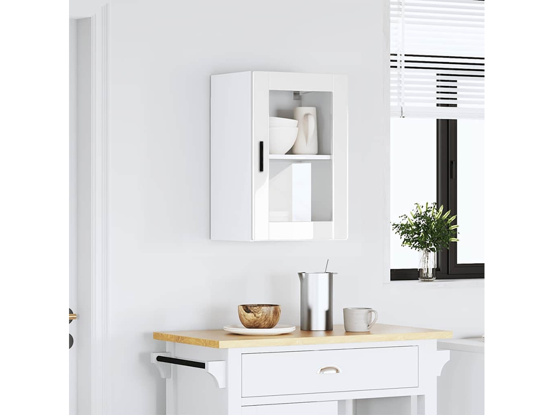 Vidaxl Armário De Parede Cozinha Porta Vidro porto Branco Alto Brilho