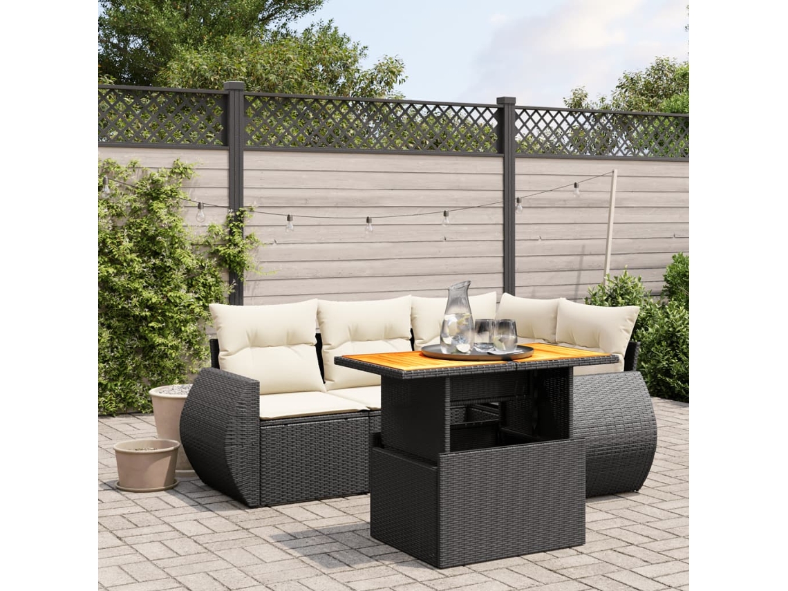 Vidaxl 5 Pcs Conjunto Sofás De Jardim Com Almofadões Vime Pe Preto