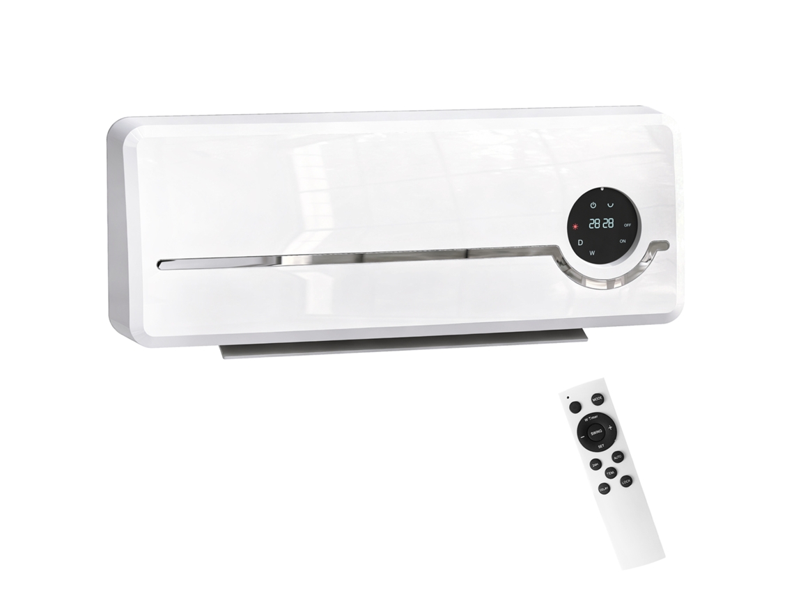 Aquecedor Parede 2000w Baixo Consumo 3 Modos, Display Led, Termostato, Timer, Oscilação, Branco