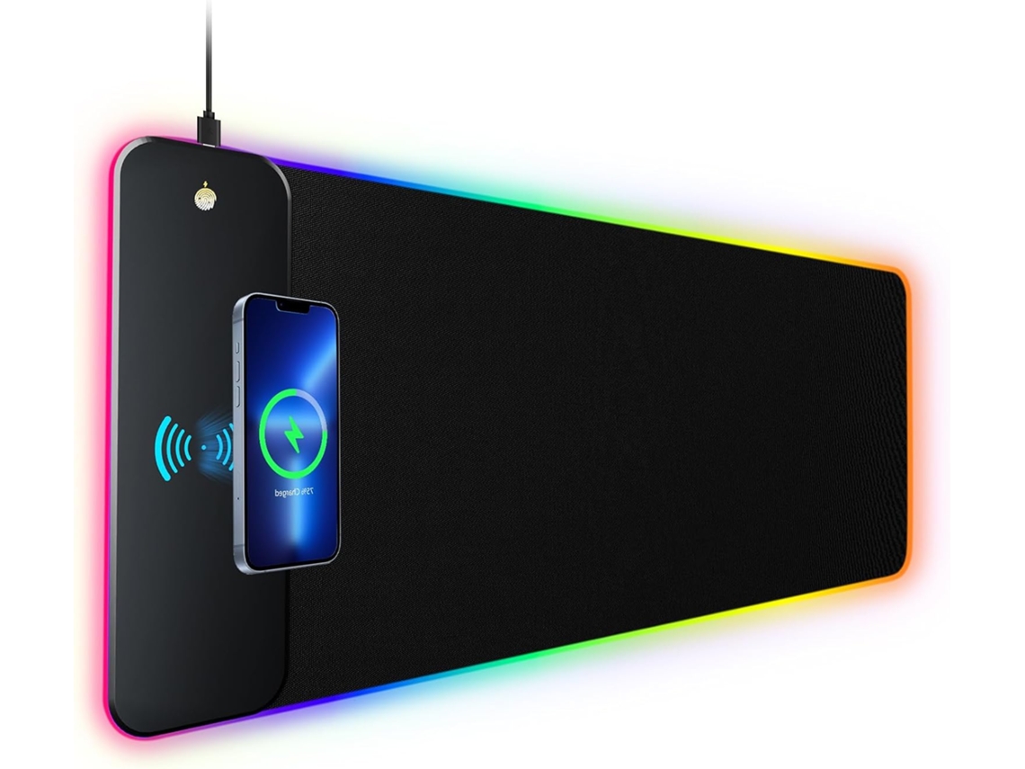 Mousepad Gamer Kzq Com Luz Led Rgb Com Carregamento Sem Fio De 15w, Tapete De Mesa, Mousepad Grande Com 10 Modos De Iluminação Brilvibera