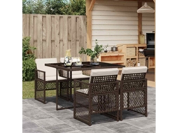 Vidaxl 5 Pcs Conjunto Jantar P/ Jardim C/ Almofadões Vime Pe Castanho