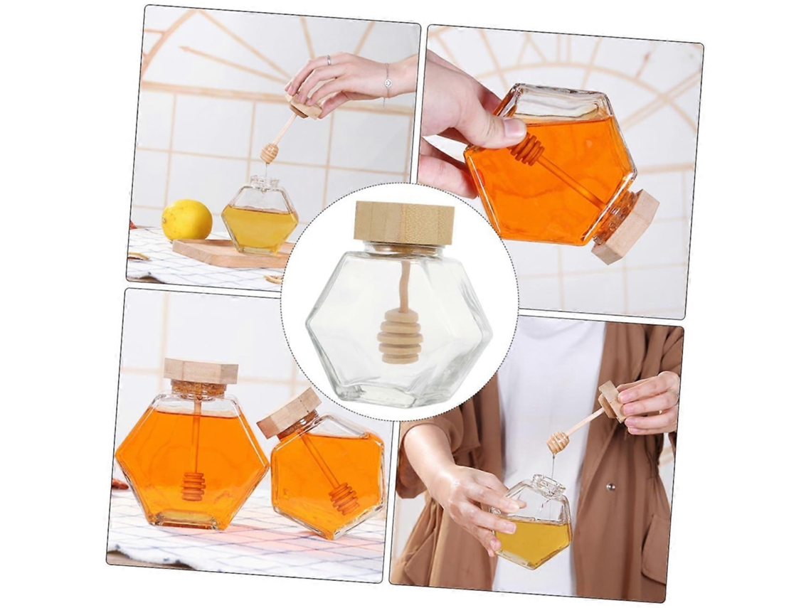 Conjunto De 2 Potes De Vidro Para Mel Com Tampas De Madeira Herméticas, Recipientes Transparentes Para Armazenamento E Conservação Do Mel Por Mais Tem