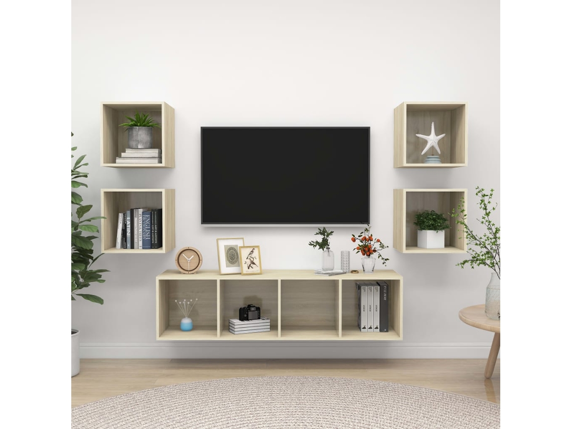 Vidaxl 5 Pcs Conjunto Móveis De Tv Derivados Madeira Carvalho Sonoma