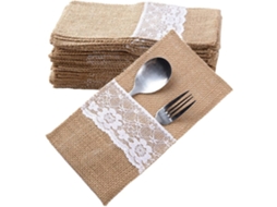 Porta Utensílios De Juta Estilo Vintage, Perfeitos Para Casamentos, Reutilizáveis, Ecológicos, Com Bolsas De Talheres De Renda Branca Para Garfos, Fac