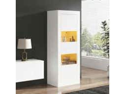 Vitrine Branca Com Iluminação Led, 1 Prateleira De Vidro, 61x42x162 Cm, Expositor Independente, Armário Alto, Armário De Armazenamento.