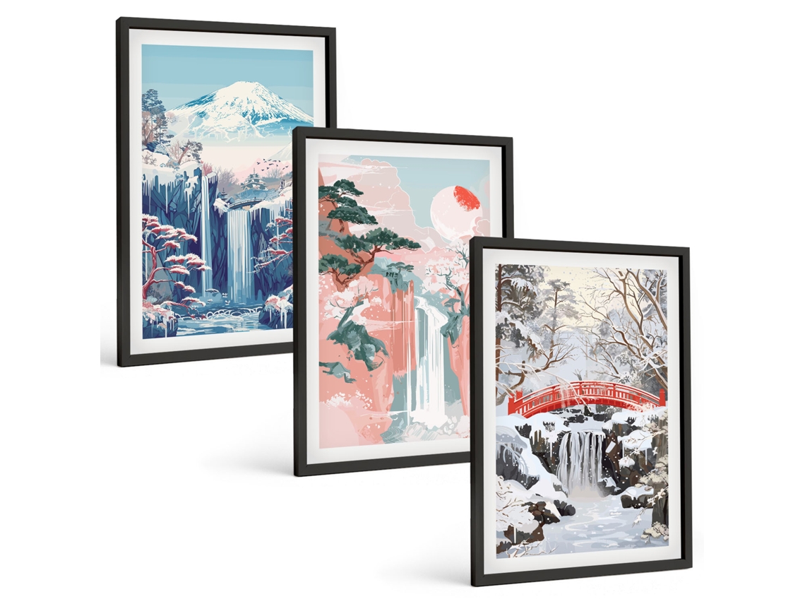 Conjunto De Pinturas Paisagens De Montanha Cachoeiras Espelharte (3 Peças 40x60 Cm)