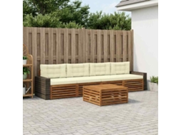 Vidaxl Conjunto De Sofás Para Exterior 5 Unid. Natural E Creme
