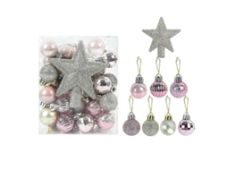 Conjunto De Decoração De Natal Com 1 Topo De Estrela 11cm E 29 Bolas 3.8cm Em Plástico - 30 Peças F06