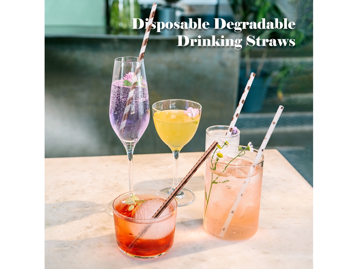 125pcs canudos descartáveis, biodegradáveis, rosa ouro, para festas, aniversários, casamentos, bares, restaurantes