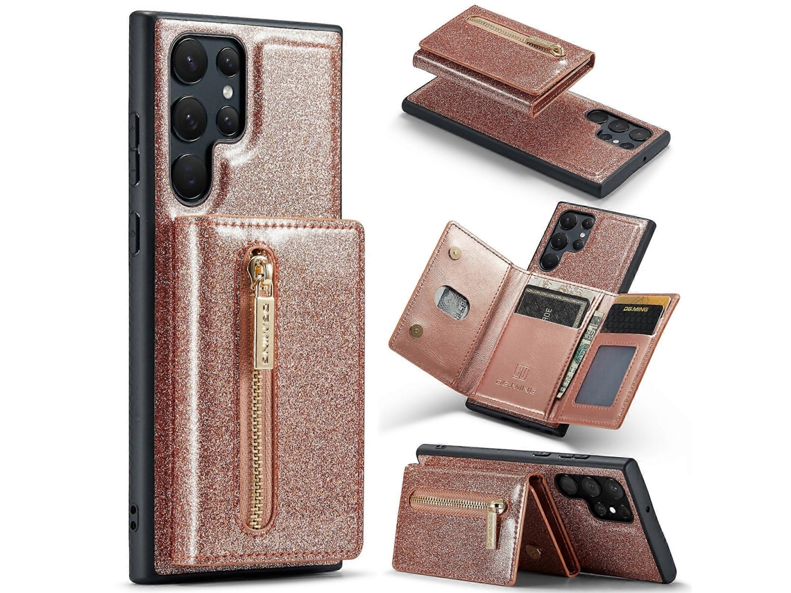 Capa De Couro Com Glitter Em Pó Para Samsung Galaxy S22 Ultra 5g Dg.ming M3 Series