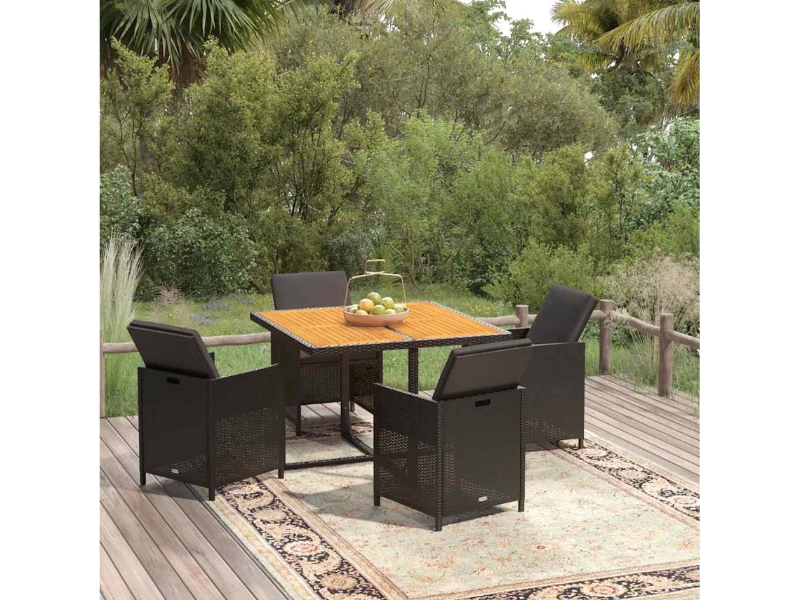 Vidaxl 5 Pcs Conjunto De Jantar P/ Jardim C/ Almofadões Vime Pe Preto