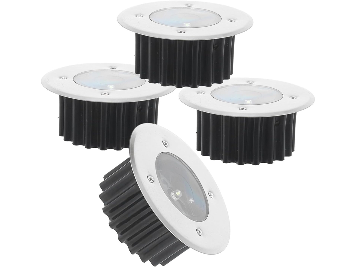 Conjunto De 4 Luminárias Solares Embutidas Em Aço Inoxidável Com Interruptor, Resistentes Às Intempéries.