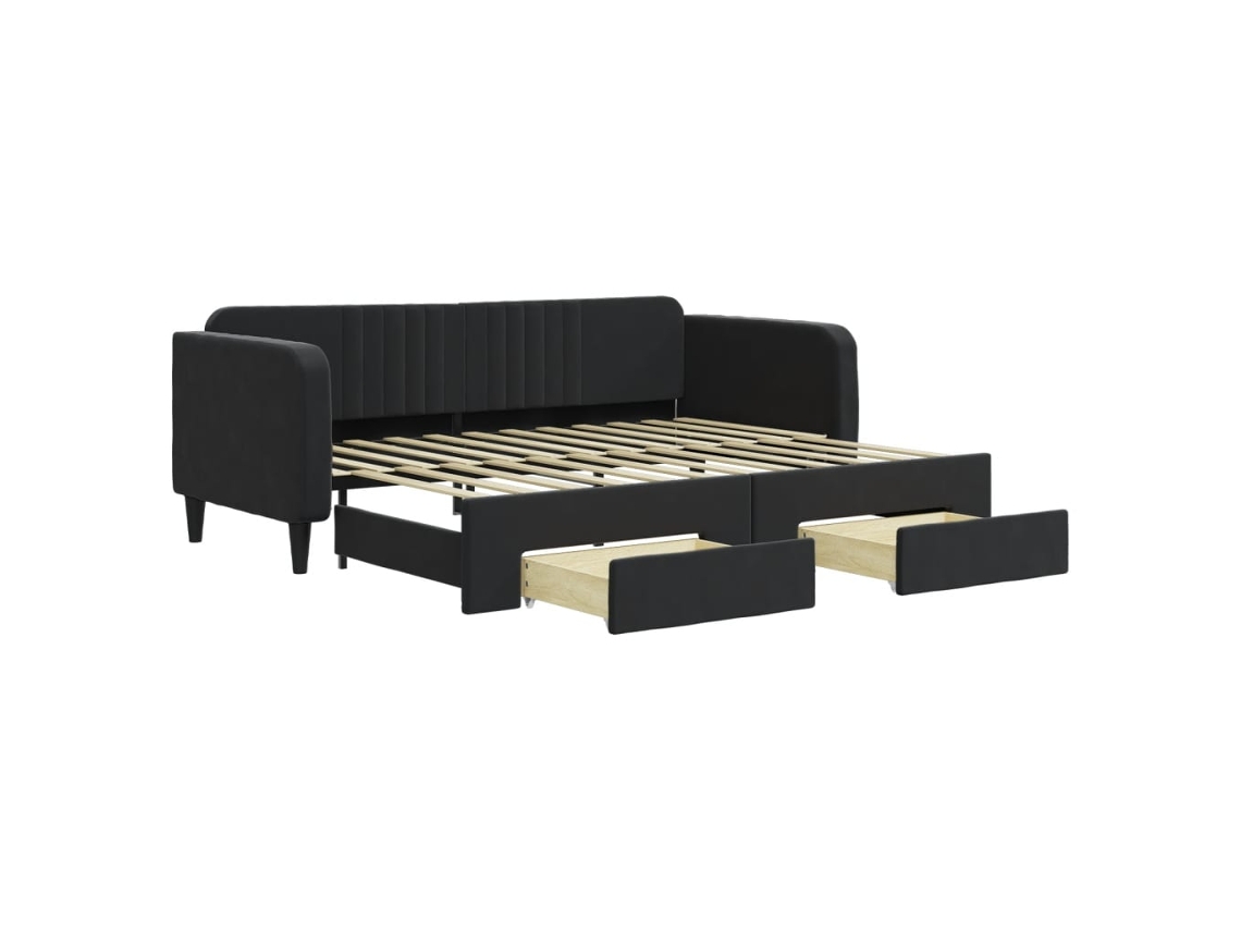 Sofá cama com Gavetão e Gavetas 90x200 Cm Veludo Preto MAISON EXCLUSIVE