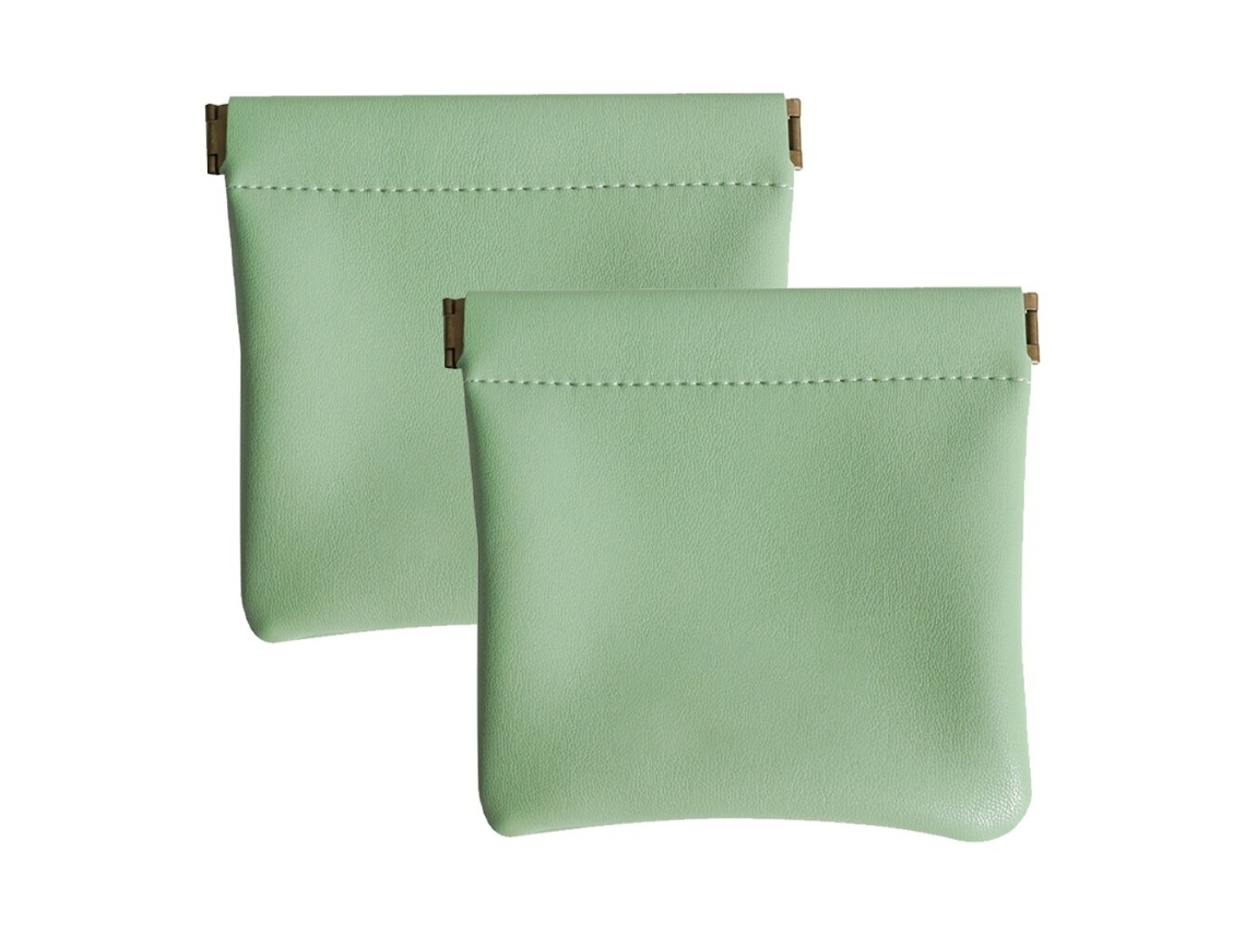 Kit com 2 Bolsas para Bijuterias de Couro Ecológico Verde 11,3x11,5cm AOZORZ
