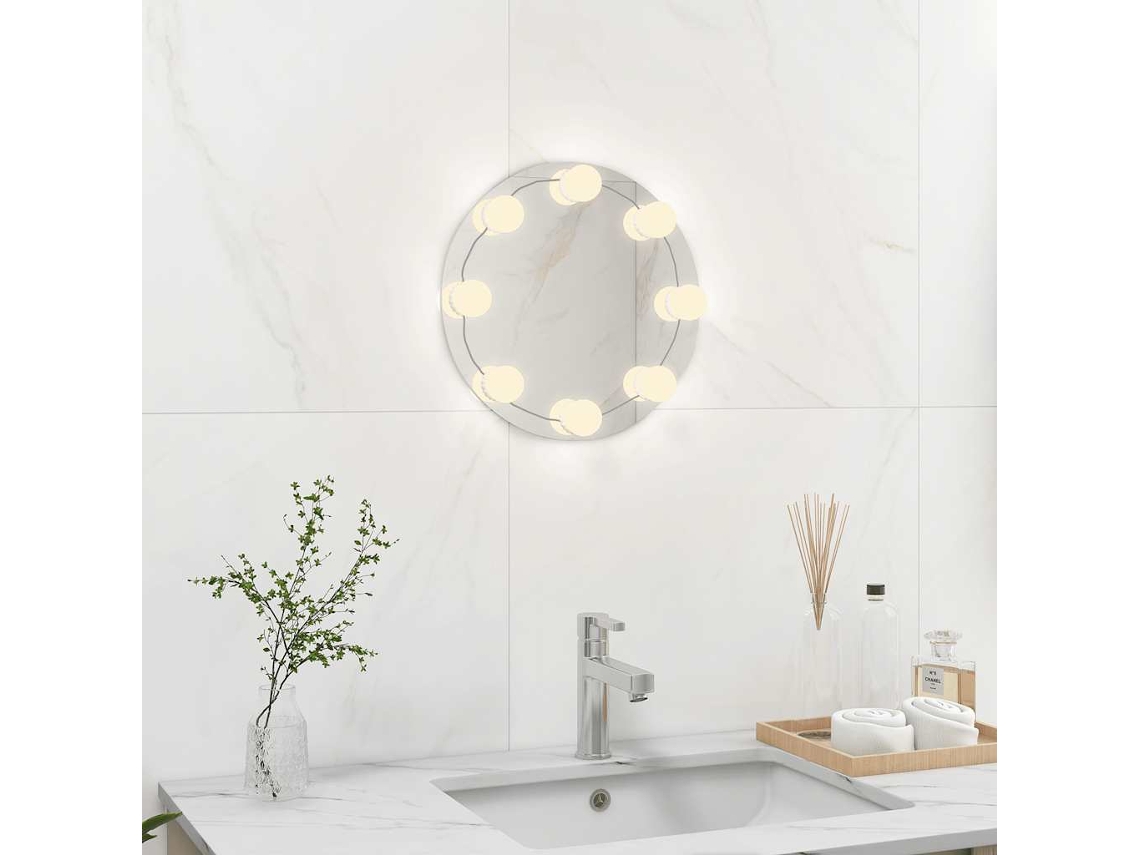 Espelho De Parede Sem Moldura C/ Luzes Led Vidro Redondo DKD HOME DECOR