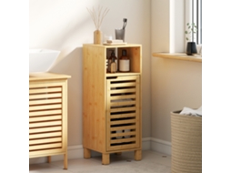 Badezimmerschrank, Offenes Regal, Schrank, Bambusholz, Lamellentür, Hellbraun