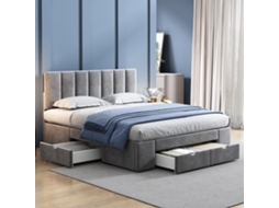 Cama 140x200 Veludo Cinza com 4 Gavetas