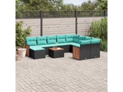 Vidaxl Conjunto De Sofá De Jardim Com 11 Peças E Almofadas Em Rattan Sintético Preto