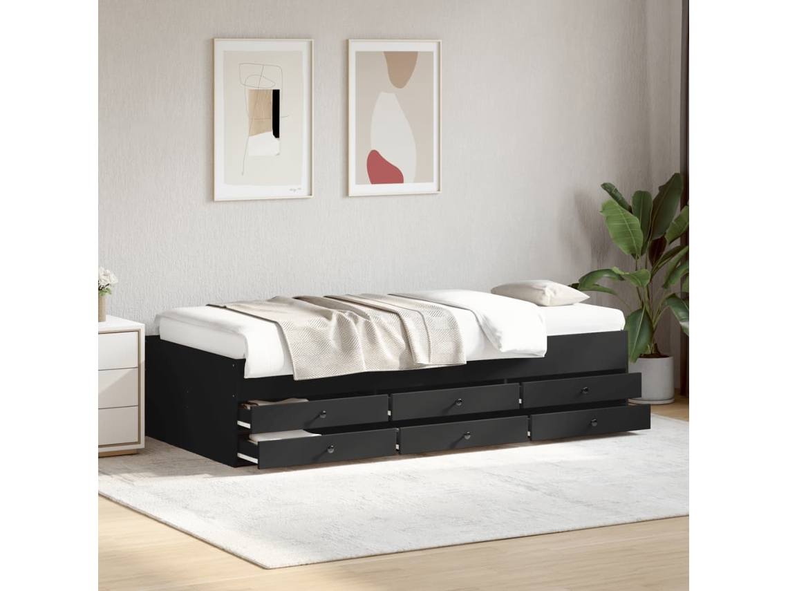 Vidaxl Sofá-cama Com Gavetas Sem Colchão 100x200 Cm Preto