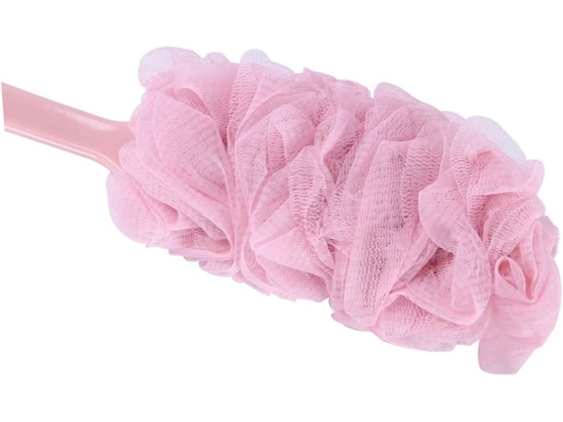 Escova De Banho Rosa Com Cabo Longo E Cordão Para Pendurar Limpeza Corporal Suave Esfoliante