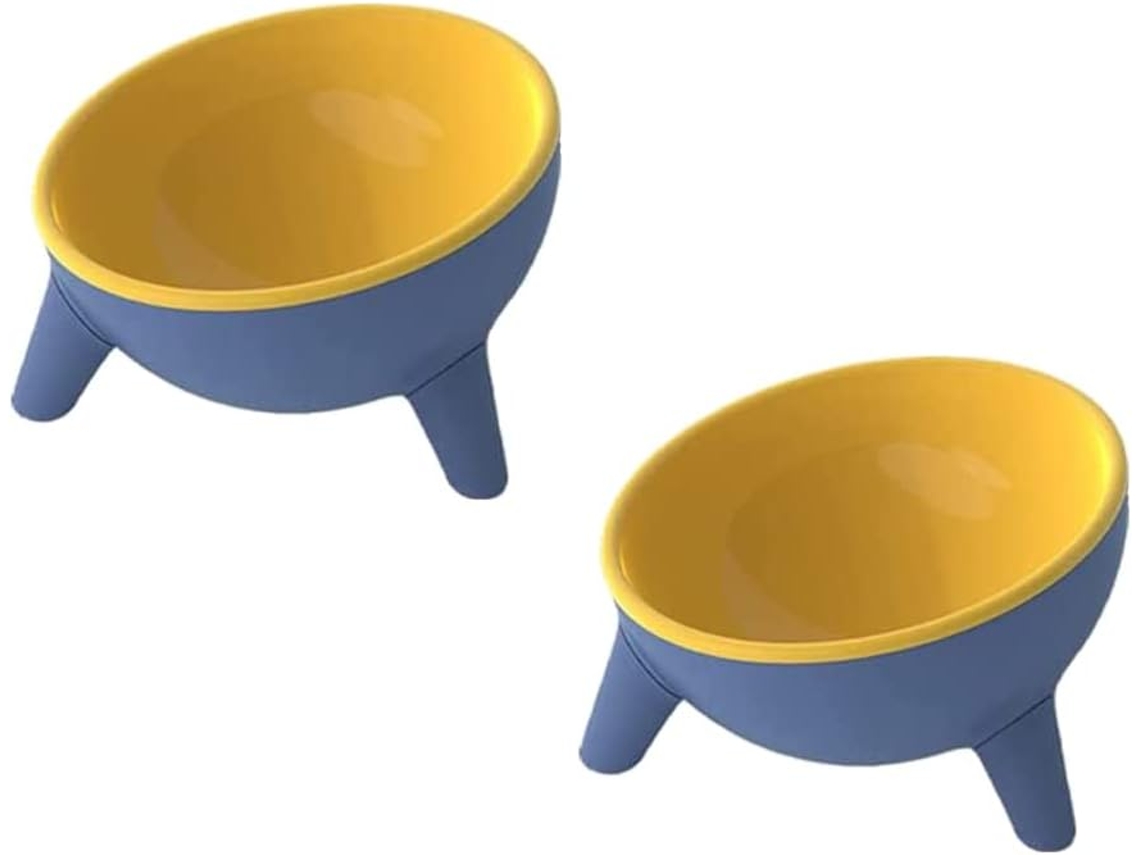 Tigelas Inclinadas para Ração e Água para Gatos, com Ângulo de Inclinação de 15 Graus, 2 Unidades, Cor Amarela AQUAFORGE