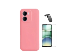 Kit Vidro Clearglass Capa Silicone Líquido Suporte L Phonecare Para Xiaomi Redmi 15a - Rosa