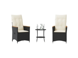 Vidaxl 3 Pcs Conjunto De Bistrô Com Almofadões Vime Pe Preto