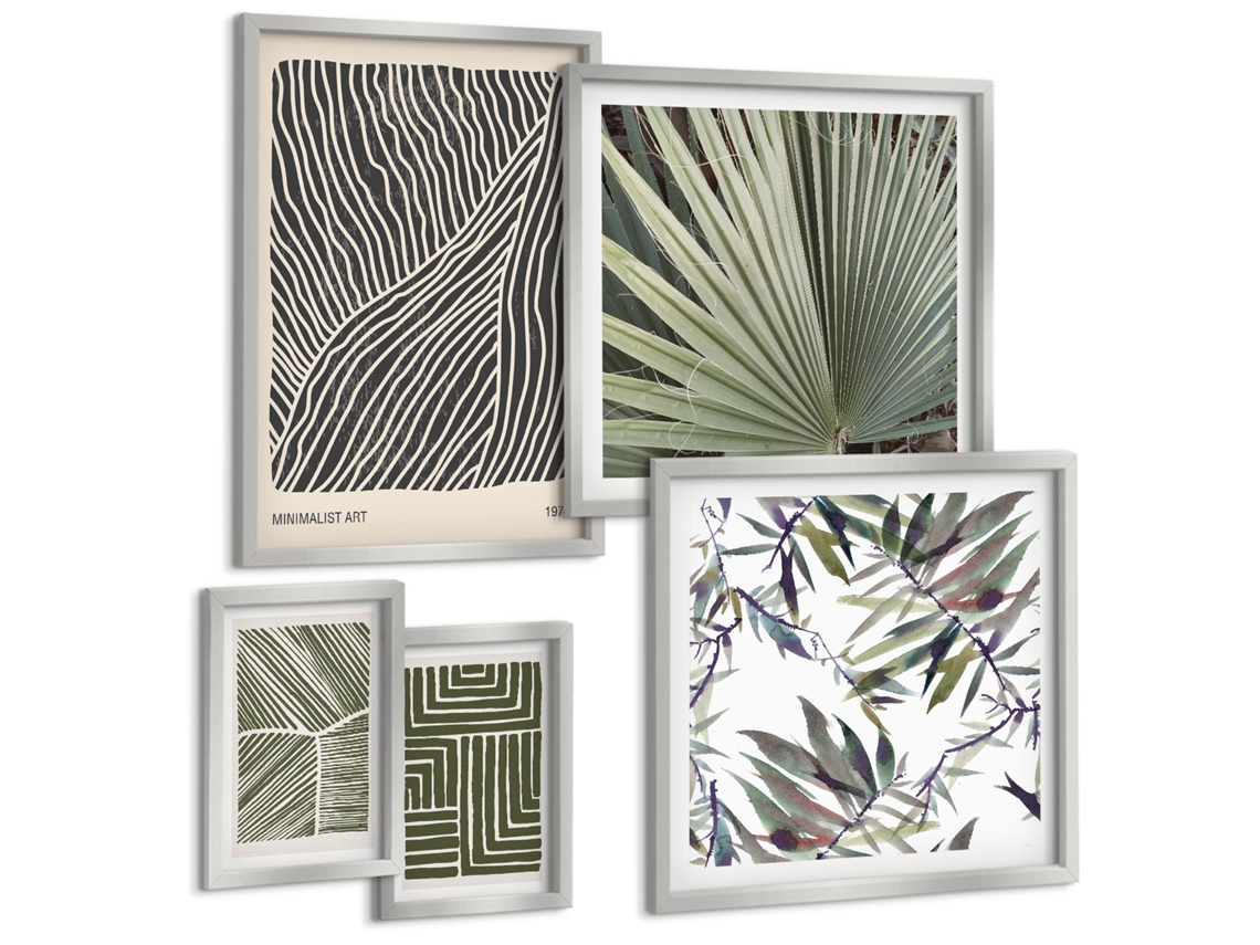 Conjunto De Pinturas Padrões Vegetais Minimalistas Espelharte (5 Peças)
