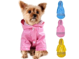 Capa De Chuva Canina, Com Capuz, Impermeável, Leve, Em Pu, Azul