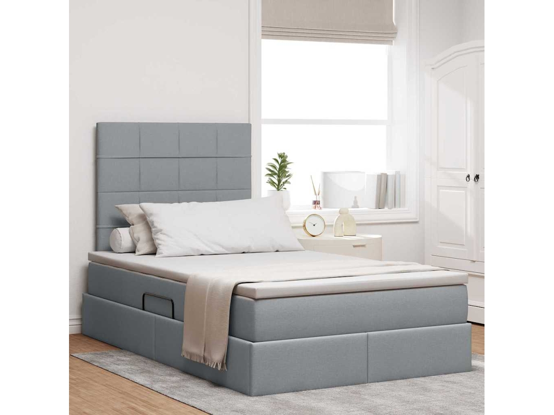 Vidaxl Cama Com Arrumação E Colchão Cinzento-claro 120 X 200 Cm Tecido