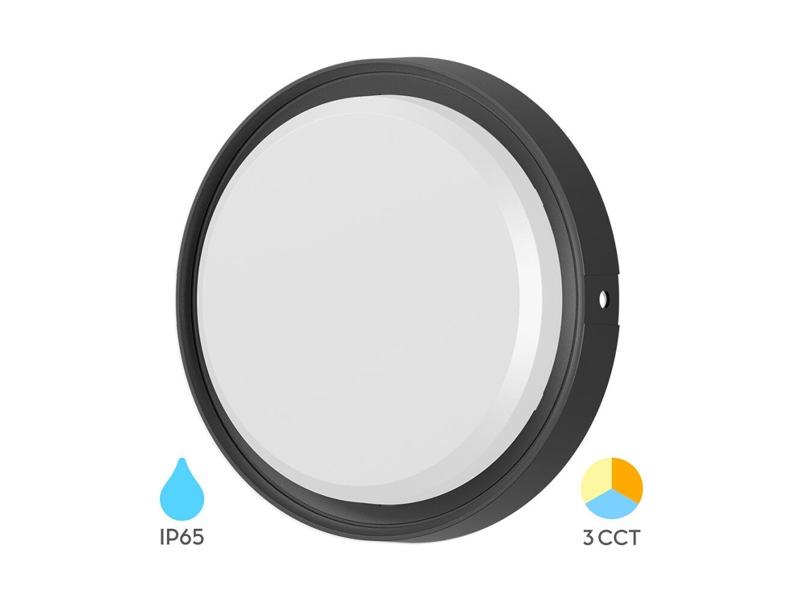 Aplique de parede redondo LED 12w preto 3 em 1 IP65