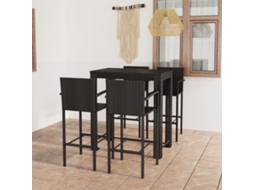 Conjunto de bar para área externa com braços de apoio 5 peças Vime Pe Preto Dkd Home Decor