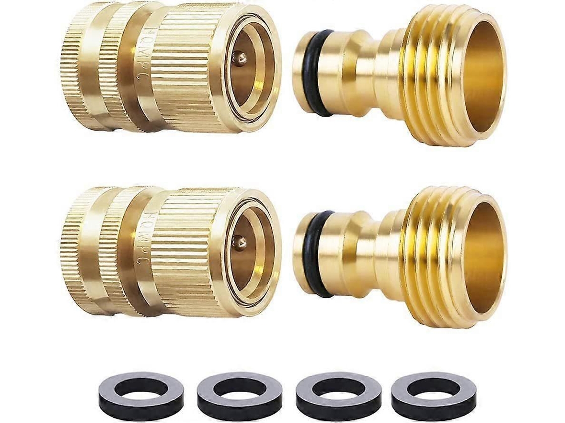 Conjunto Com 4 Conectores De Mangueira De Jardim Em Latão Sólido, Com Engate Rápido E Rosca De 3/4 Polegadas.